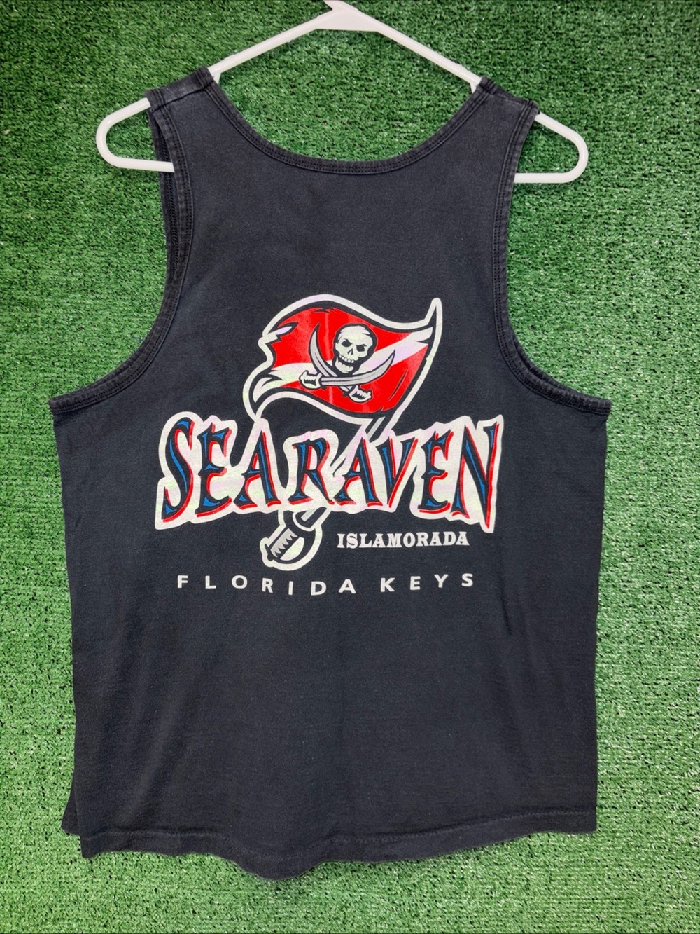 Vintage 90s Sea Raven Florida Keys Black Tank Top Shirt L Tourist